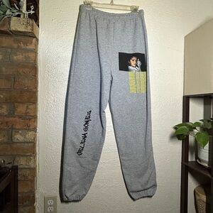 Selena Gomez Gray Sweatpants with Photo Print and Yellow Graphic